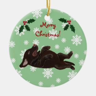 Personalized Chocolate Labrador Christmas Ceramic Ornament
