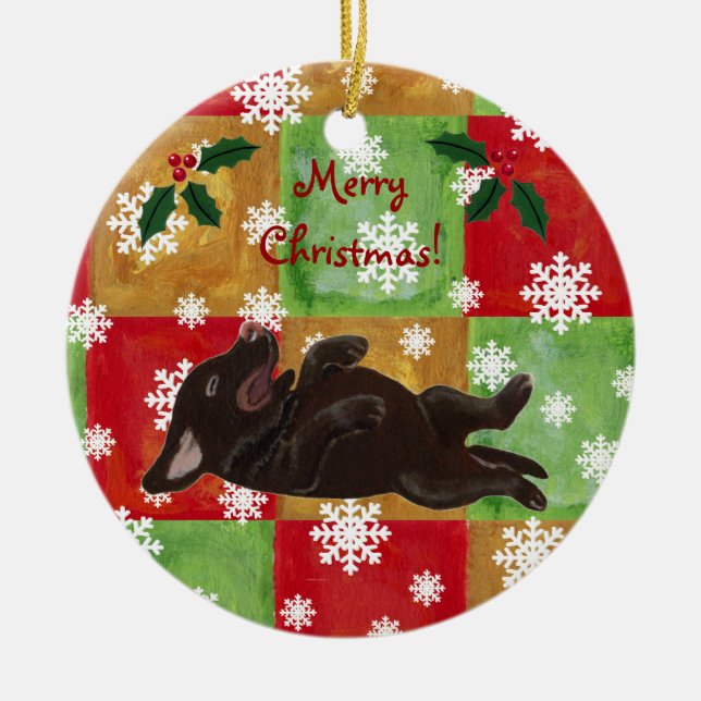 Personalized Chocolate Labrador Christmas Ceramic Ornament (Front)