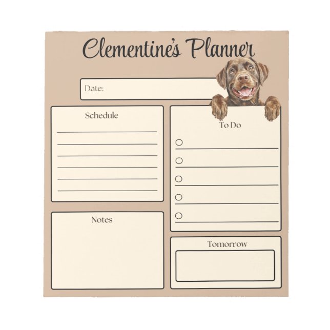 Personalized Chocolate Labrador Daily Planner Notepad (Front)