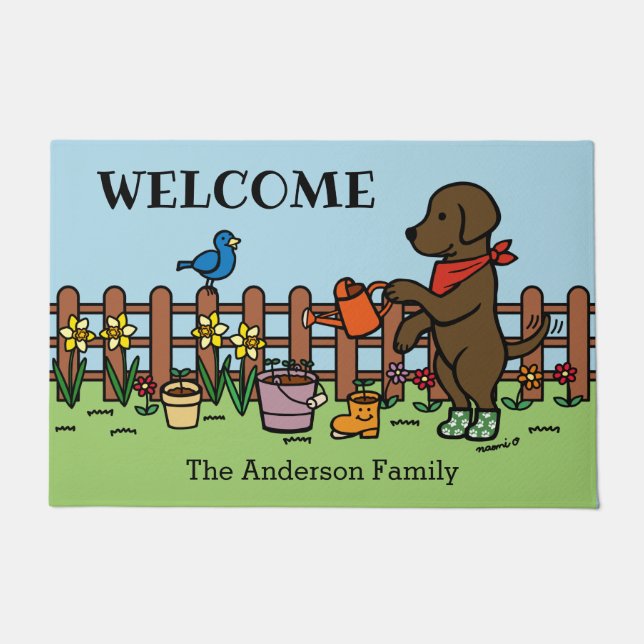 Personalized Chocolate Labrador Gardener Doormat (Front)