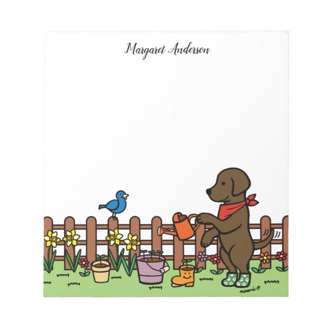 Personalized Chocolate Labrador Gardener Notepad (Front)