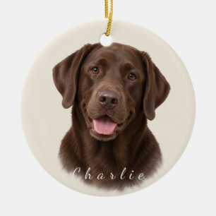 Personalized Chocolate Labrador Retriever with Nam Ceramic Ornament