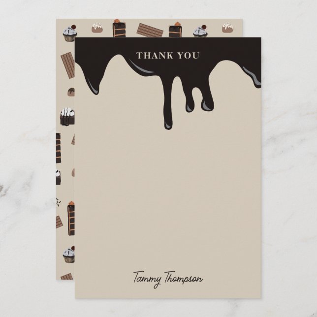 Personalized Chocolate Theme Pattern  Thank You Card (Front/Back)