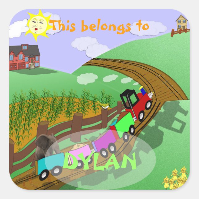 Personalized Choo choo Bookplate Square Sticker (Front)