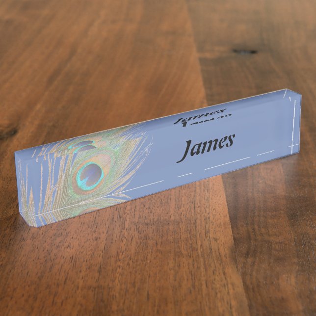 Personalized Choose Colour Close Up Peacock Feathe Nameplate (Side)