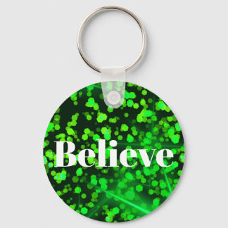 Personalized Christian Believe Green Glitter Keychain