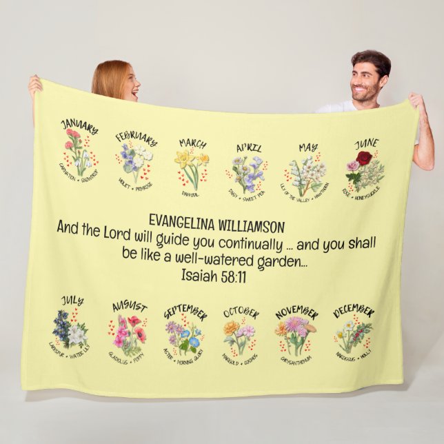 Personalized Christian BIRTH MONTH FLOWERS  Fleece Blanket (In Situ)