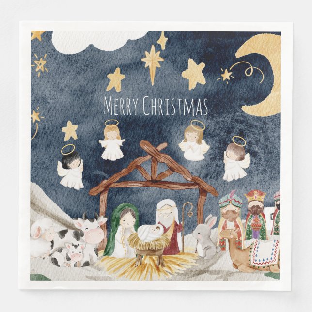 Personalized Christian Christmas Kids Nativity Napkin (Front)