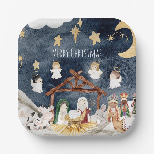 Personalized Christian Christmas Kids Nativity Paper Plate (Front)