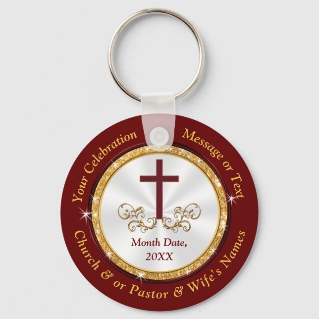Personalized, Christian Party Favours, Burgundy  Keychain (Front)