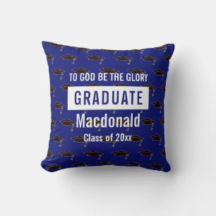 Personalized Christian Quote Blue Graduation Throw Pillow