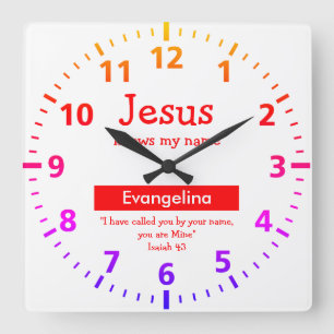Personalized Christian Quote Colourful Kids Square Wall Clock