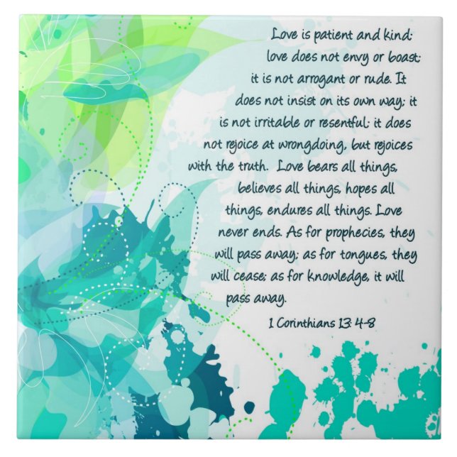Personalized Christian Tiles - 1Corinthians 13:4-8 (Front)