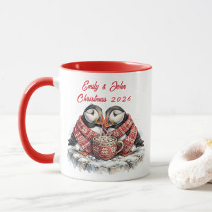 Personalized Christmas 2026 Cozy Puffins Hot Cocoa Mug