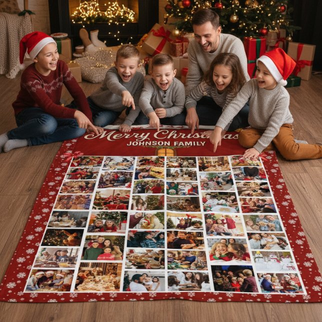 Personalized Christmas 44 Photo Collage  Fleece Blanket (Creator Uploaded)