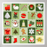 personalized Christmas Advent calendar Poster<br><div class="desc">Holiday activity for kids or coworkers,  featuring 24 Christmas images leading up to a Christmas star. Edit text to add name.</div>