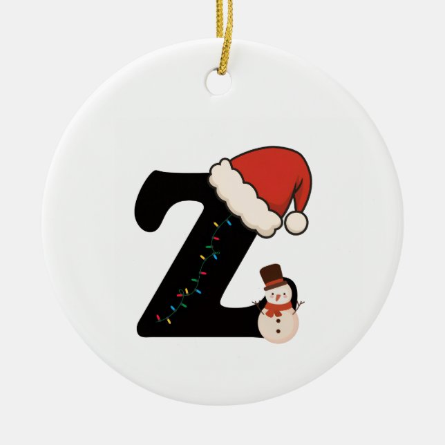 Personalized Christmas Alphabet Letter Z Ceramic Ornament (Front)