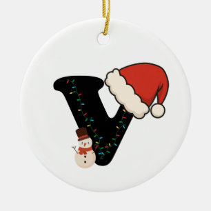 Personalized Christmas Alphabet V Ceramic Ornament
