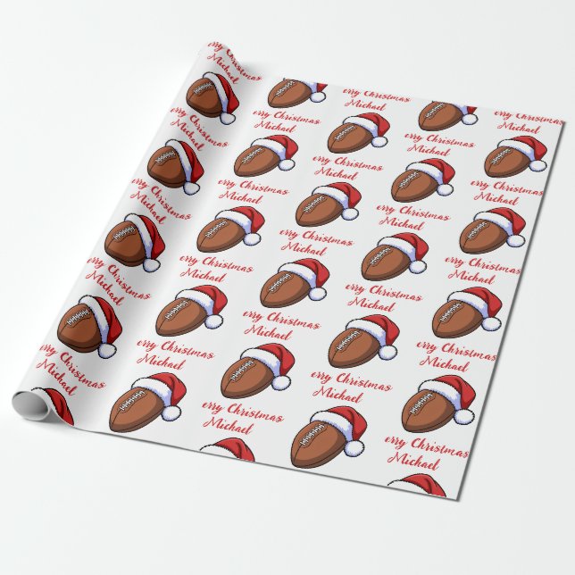 Personalized Christmas American Football Santa     Wrapping Paper (Unrolled)