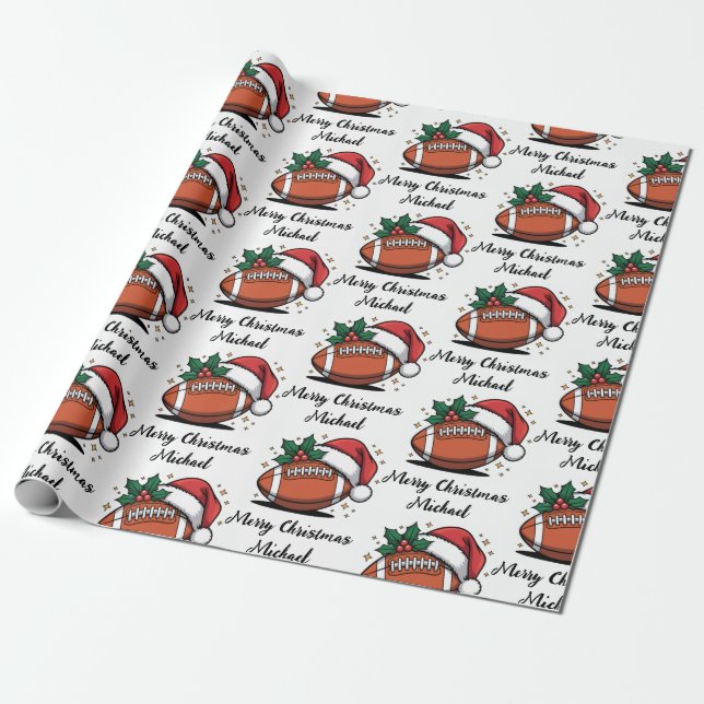 Personalized Christmas American Football Santa     Wrapping Paper (Unrolled)