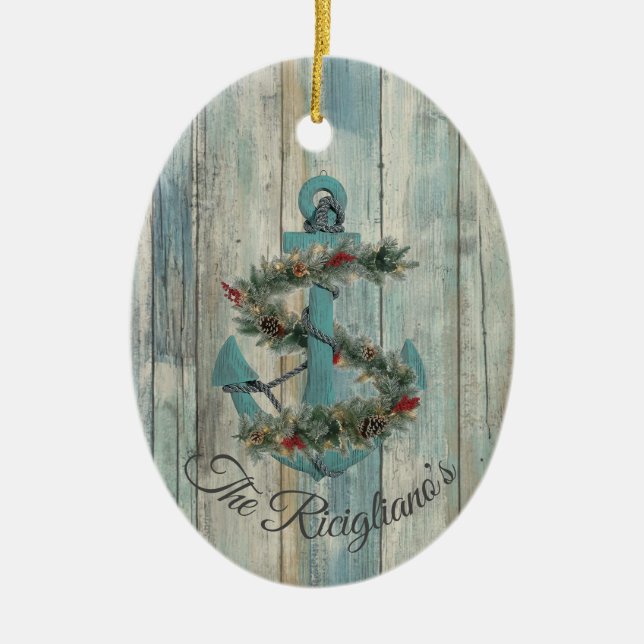 Personalized Christmas Anchor Ceramic Ornament (Front)