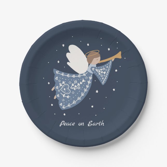 Personalized Christmas Angel Holiday Peace Earth Paper Plate (Front)