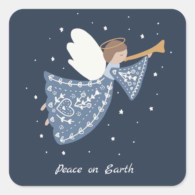 Personalized Christmas Angel Holiday Peace Earth Square Sticker (Front)