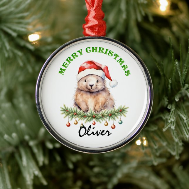 Personalized Christmas Aussie Animals Wombat Metal Ornament (Tree)