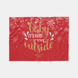 Personalized Christmas Baby It's Cold Outside Fleece Blanket