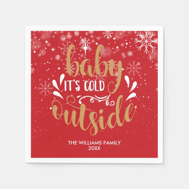 Personalized Christmas Baby It's Cold Outside Napkin (Front)