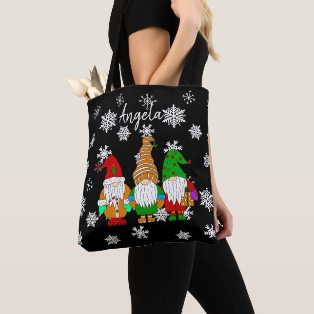 Personalized Christmas Bag with Cute Cartoon Gnome (Close Up)