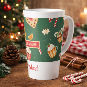 Personalized Christmas Baking Pattern Latte Mug