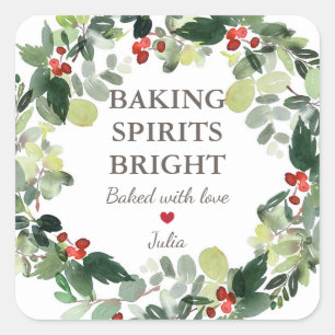 Personalized Christmas Baking Spirits Bright Square Sticker
