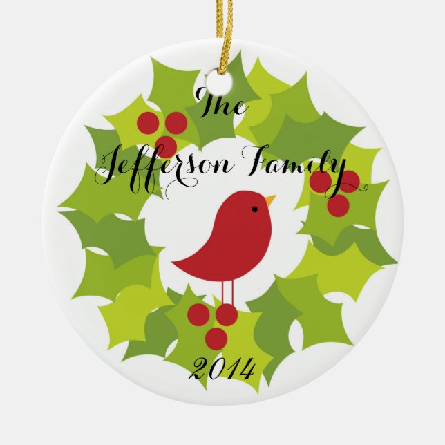 Personalized Christmas Bales Holly Family Ornament (Front)