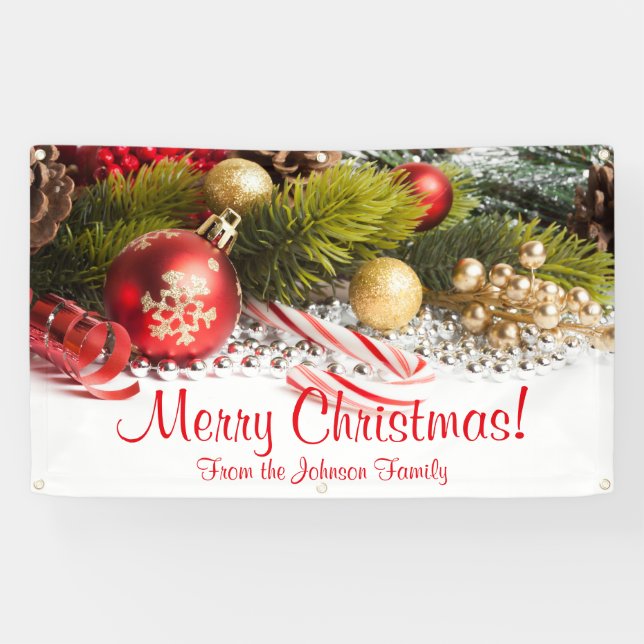 Personalized Christmas Banner Candy Cane Ornaments (Horizontal)