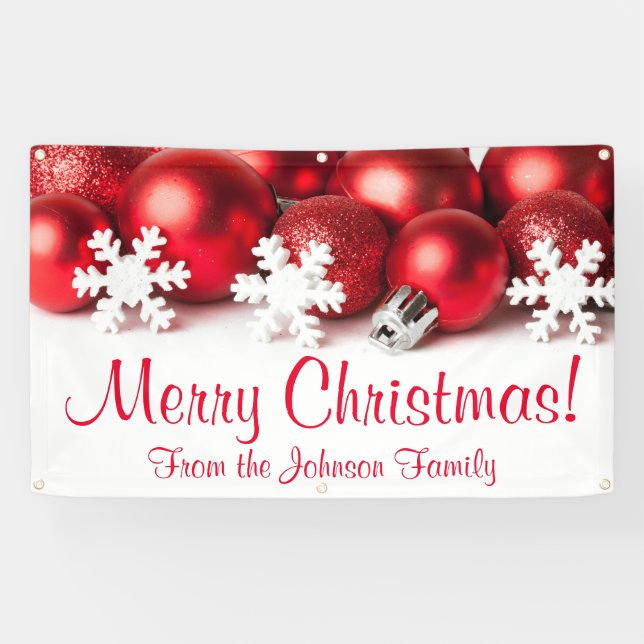Personalized Christmas Banner Red Tree Ornaments (Horizontal)