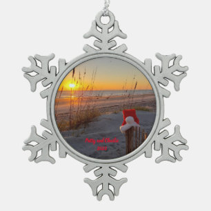 Personalized Christmas beach Santa hat Ornament