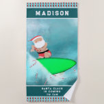 Personalized Christmas Beach Towel<br><div class="desc">Funny surfing Santa design. To personalize edit text to add name.</div>