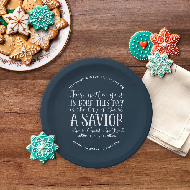 Personalized Christmas Bible Verse Typography Blue Paper Plate (Personalized Christmas Bible Verse Typography Blue Paper Plates)