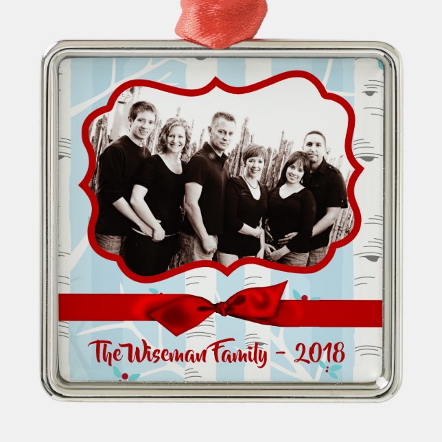 Personalized Christmas Birch Tree PHOTO Ornament (Front)