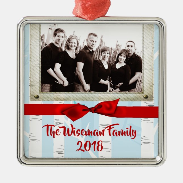 Personalized Christmas Birch Tree PHOTO Ornament (Front)