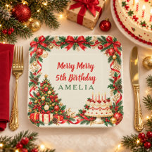Personalized Christmas Birthday Square Paper Plate