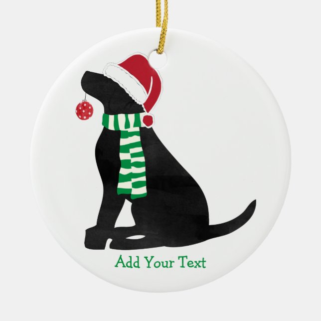 Personalized Christmas Black Lab Holiday Dog Ceramic Ornament (Front)