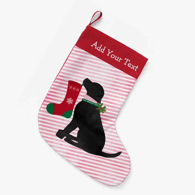 Personalized Christmas Black Lab Preppy Dog Small Christmas Stocking (Front (Hanging))