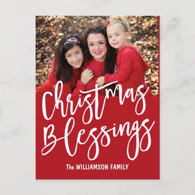 Personalized Christmas Blessings Family Photo Holiday Postcard (Front)