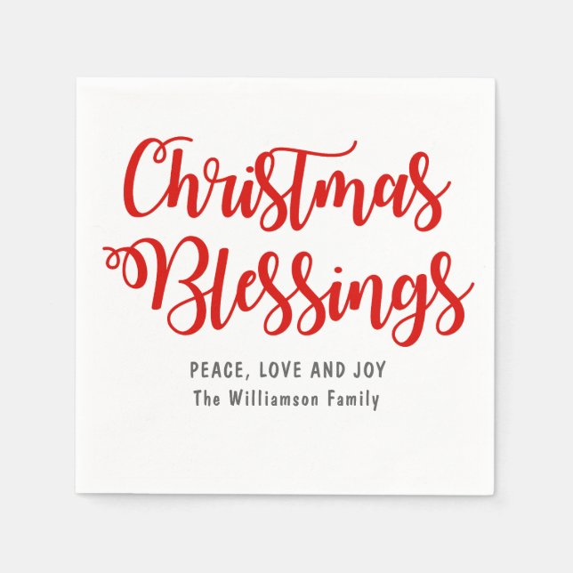 Personalized Christmas Blessings Red and White Napkin (Front)