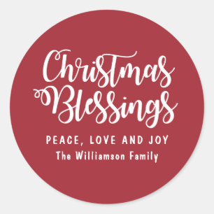 Personalized Christmas Blessings Silver and White Classic Round Sticker
