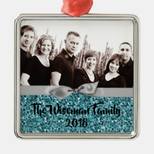 Personalized Christmas Blue Glitter PHOTO Ornament