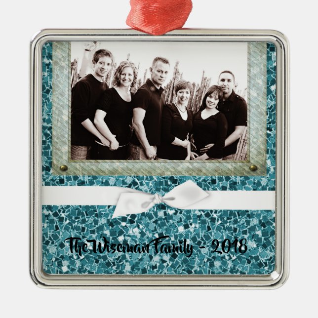 Personalized Christmas Blue Glitter PHOTO Ornament (Front)