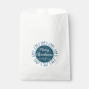 Personalized Christmas Blue Watercolor Floral Favour Bag